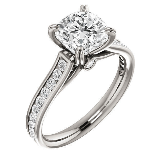 Cushion Double Prong Channel Round Brilliant Moissanite Engagement Ring