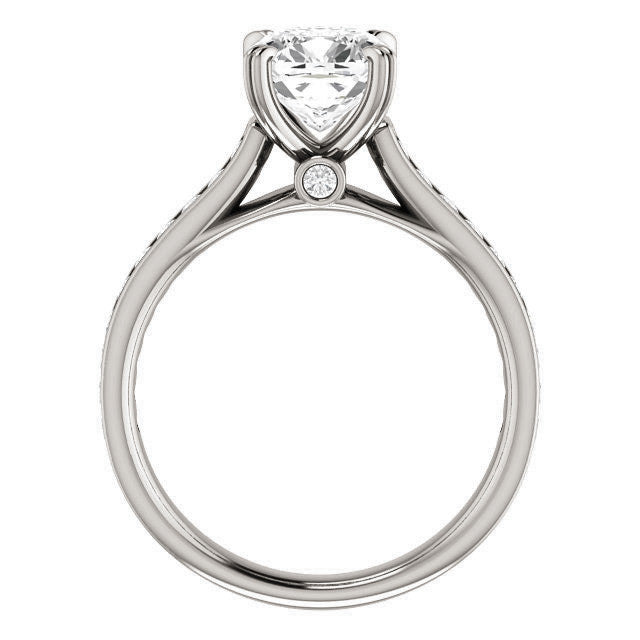 Cushion Double Prong Channel Round Brilliant Moissanite Engagement Ring