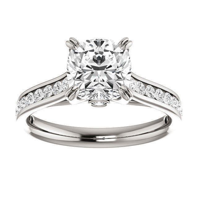 Cushion Double Prong Channel Round Brilliant Moissanite Engagement Ring