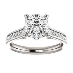 Cushion Double Prong Channel Round Brilliant Moissanite Engagement Ring