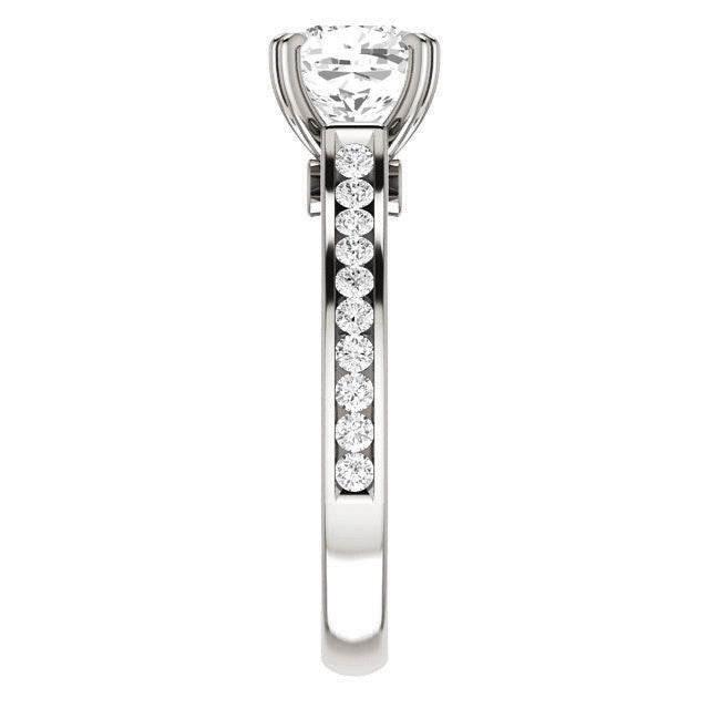 Cushion Double Prong Channel Round Brilliant Moissanite Engagement Ring