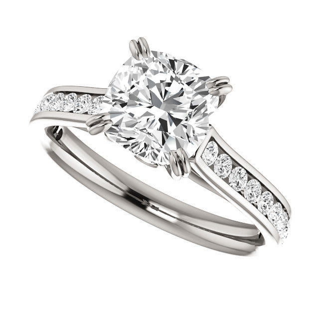 Cushion Double Prong Channel Round Brilliant Moissanite Engagement Ring