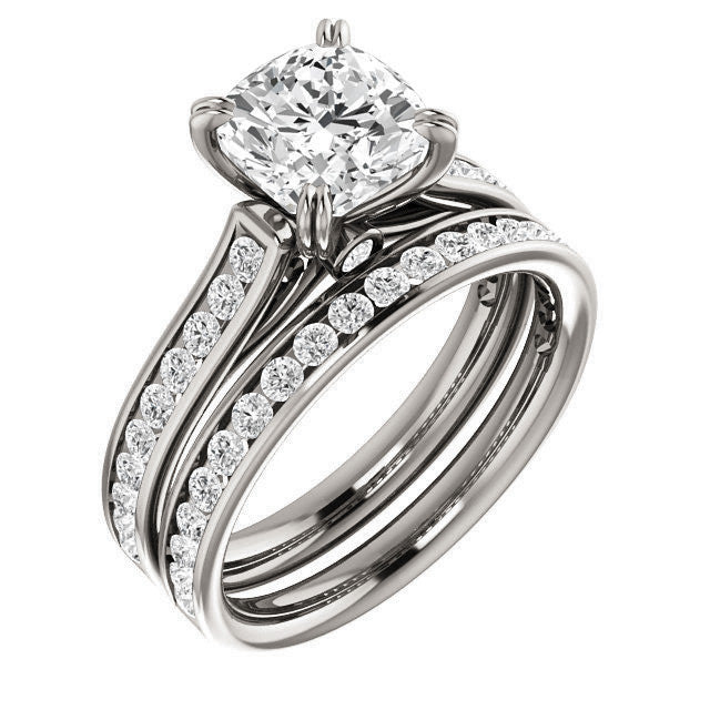 Cushion Double Prong Channel Round Brilliant Moissanite Engagement Ring