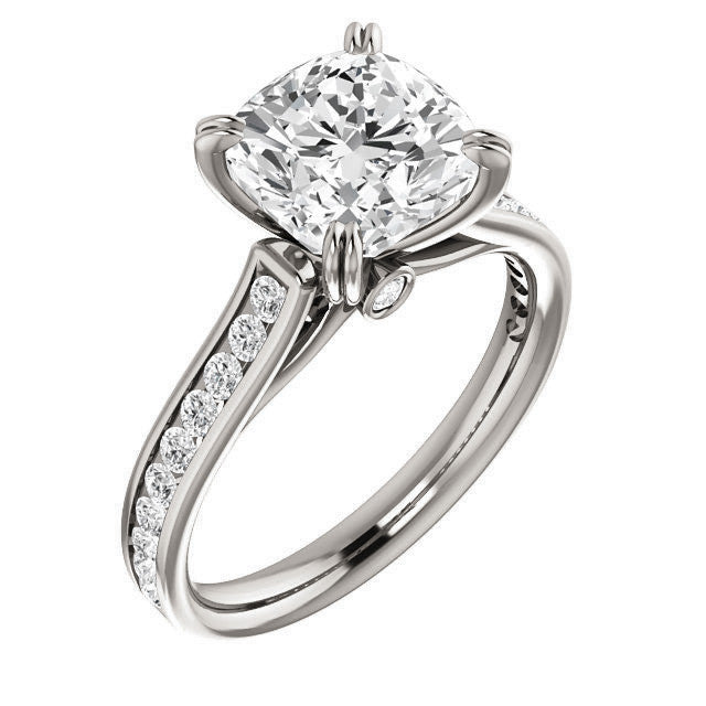 Cushion Double Prong Channel Round Brilliant Moissanite Engagement Ring