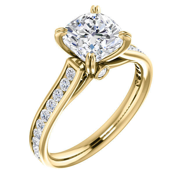 Cushion Double Prong Channel Round Brilliant Moissanite Engagement Ring