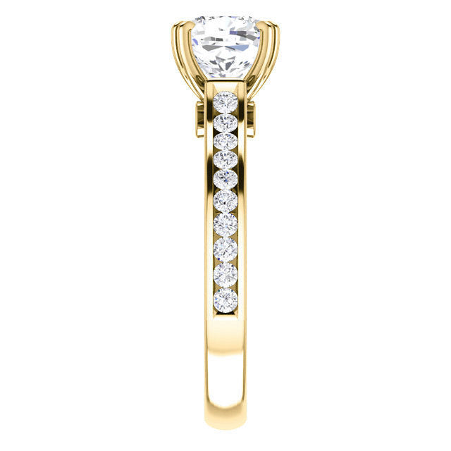 Cushion Double Prong Channel Round Brilliant Moissanite Engagement Ring