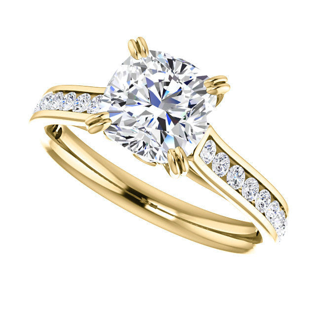 Cushion Double Prong Channel Round Brilliant Moissanite Engagement Ring