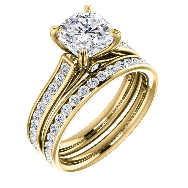 Cushion Double Prong Channel Round Brilliant Moissanite Engagement Ring