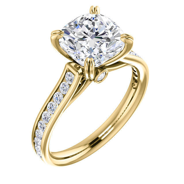 Cushion Double Prong Channel Round Brilliant Moissanite Engagement Ring