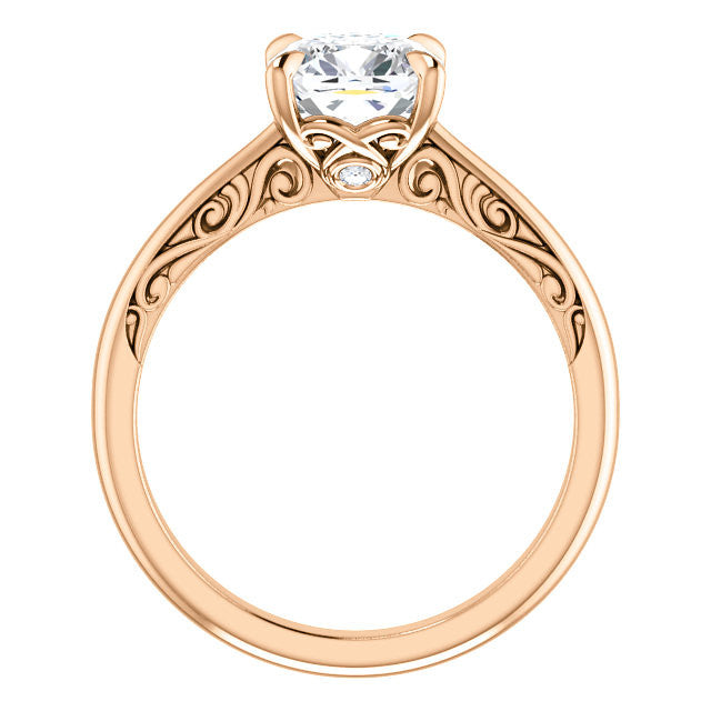Cushion Surprise Stone Solitaire with Scroll Accents