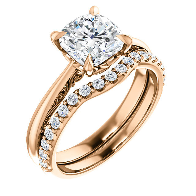 Cushion Surprise Stone Solitaire with Scroll Accents