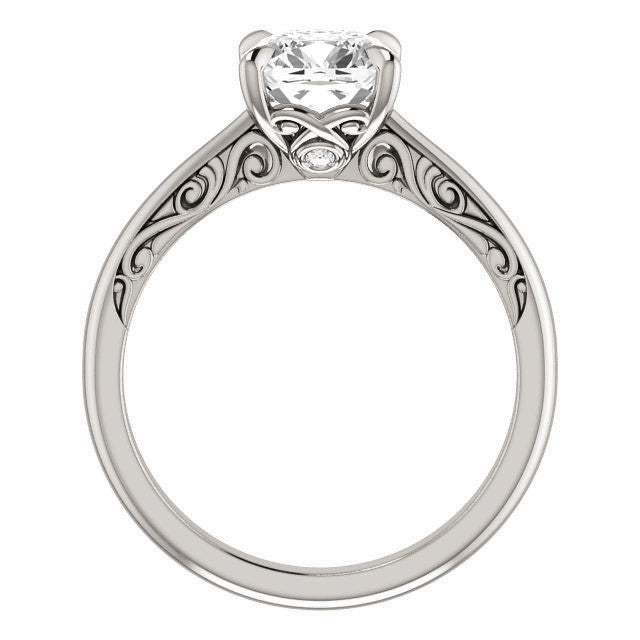 Cushion Surprise Stone Solitaire with Scroll Accents