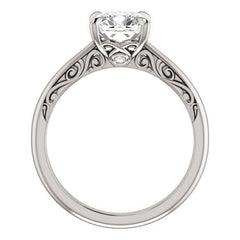 Cushion Surprise Stone Solitaire with Scroll Accents