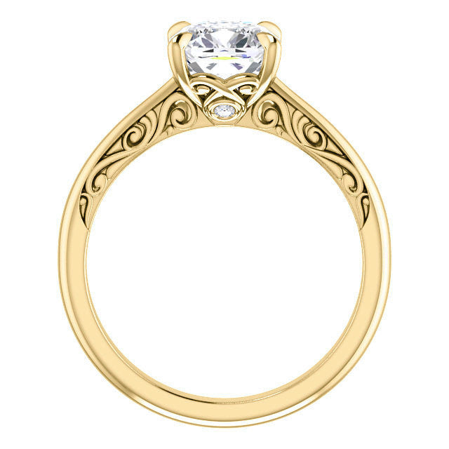 Cushion Surprise Stone Solitaire with Scroll Accents