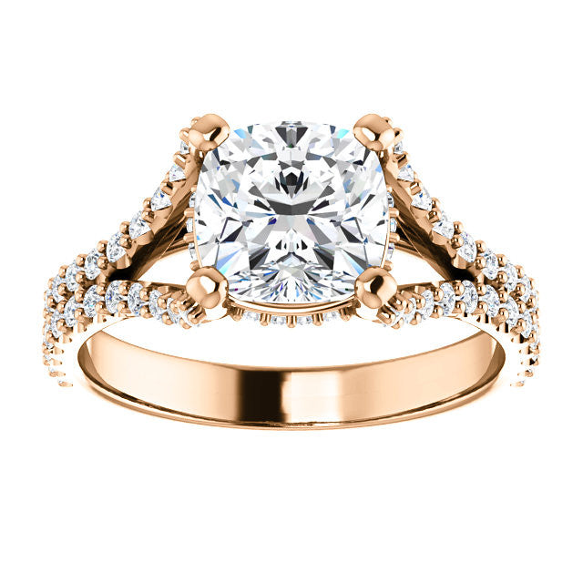 Cushion Split Shank Moissanite Engagement Ring