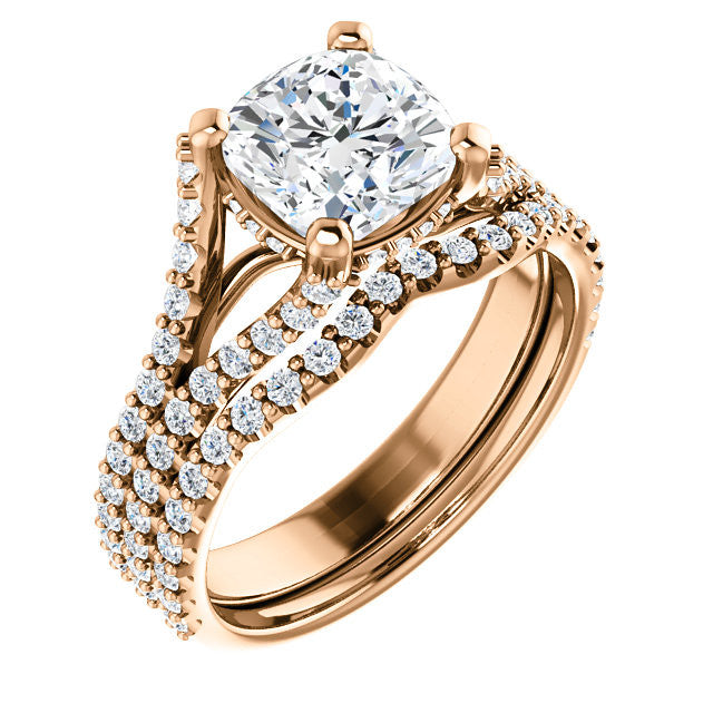Cushion Split Shank Moissanite Engagement Ring