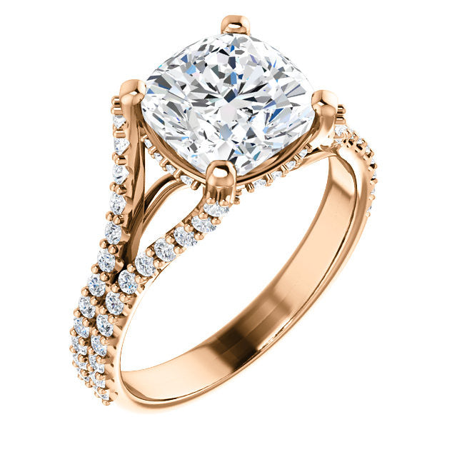 Cushion Split Shank Moissanite Engagement Ring