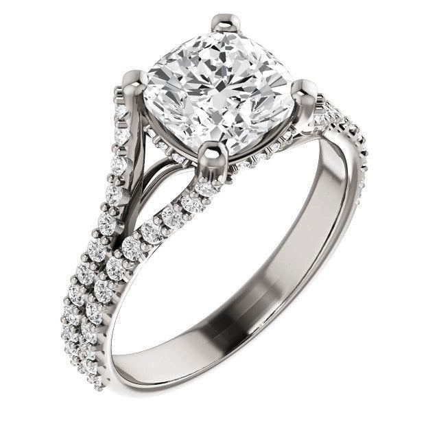 Cushion Split Shank Moissanite Engagement Ring
