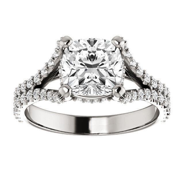Cushion Split Shank Moissanite Engagement Ring