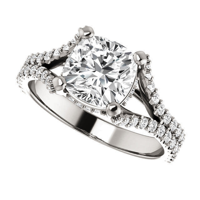 Cushion Split Shank Moissanite Engagement Ring