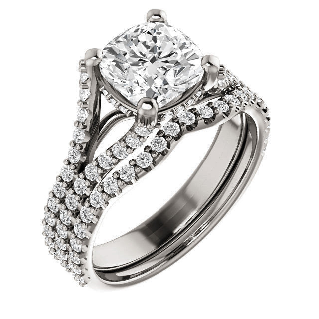 Cushion Split Shank Moissanite Engagement Ring