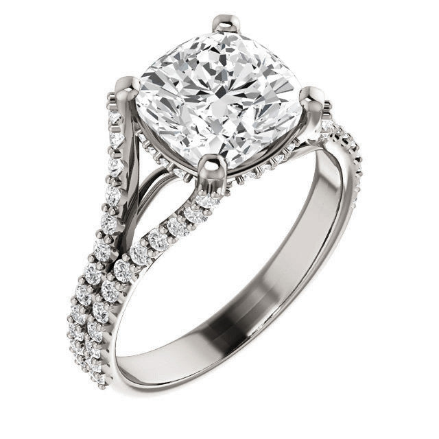 Cushion Split Shank Moissanite Engagement Ring