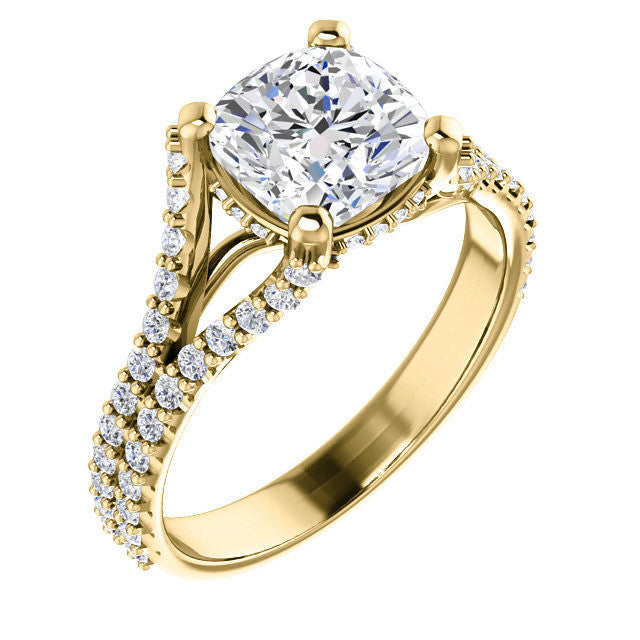Cushion Split Shank Moissanite Engagement Ring