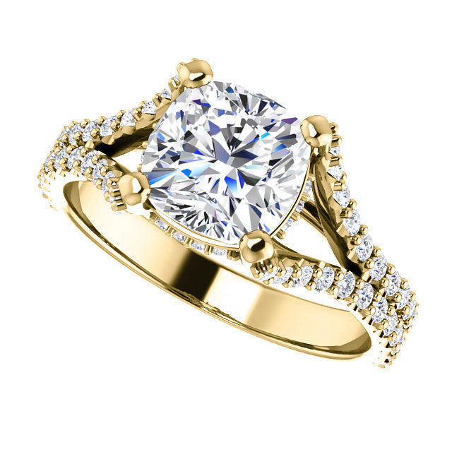 Cushion Split Shank Moissanite Engagement Ring