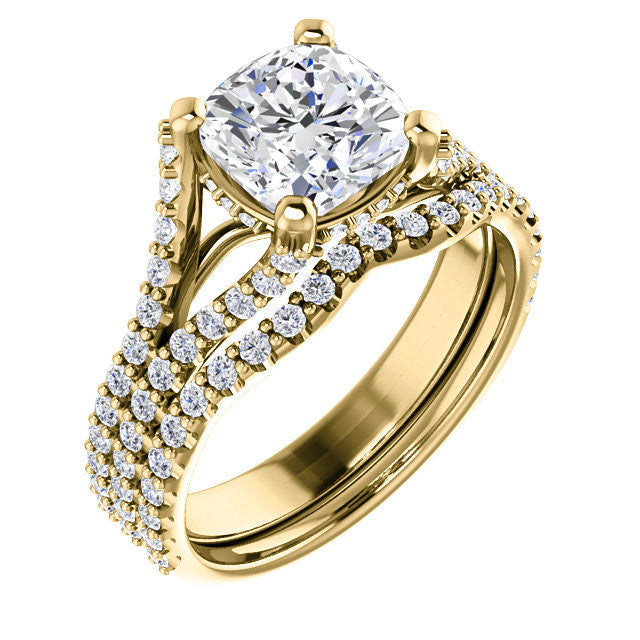 Cushion Split Shank Moissanite Engagement Ring