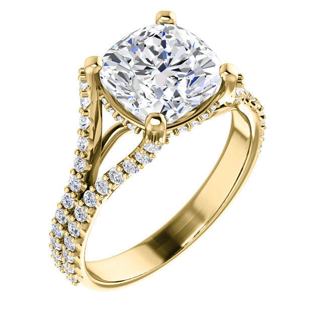 Cushion Split Shank Moissanite Engagement Ring