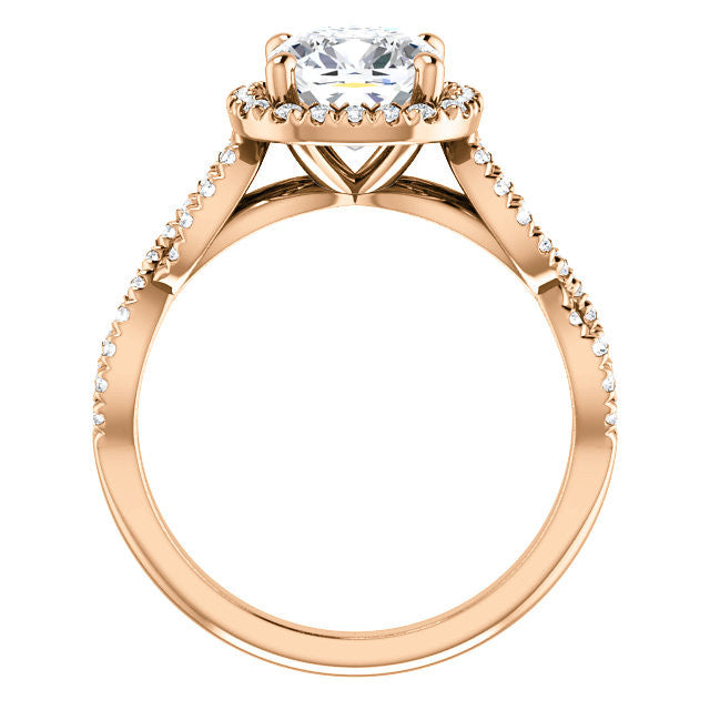 Cushion Moissanite Halo Engagement Ring with Twisted Band