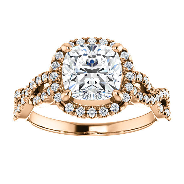 Cushion Moissanite Halo Engagement Ring with Twisted Band