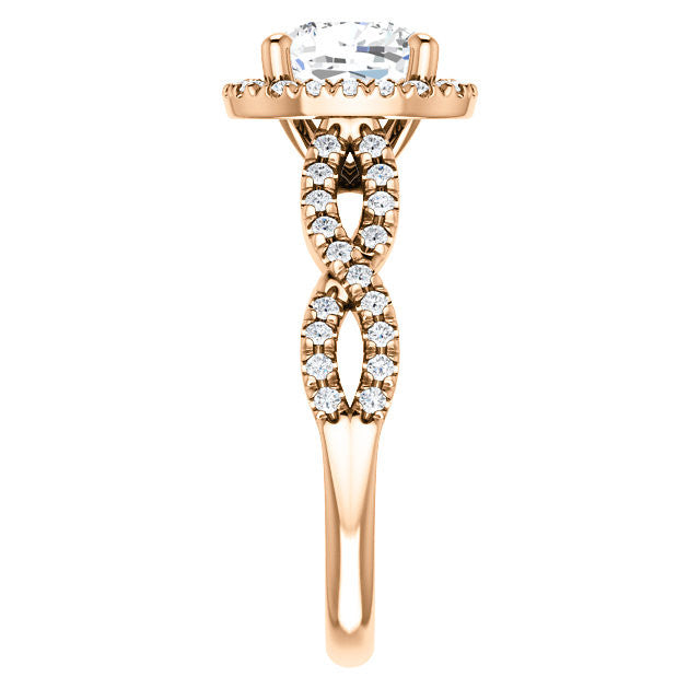 Cushion Moissanite Halo Engagement Ring with Twisted Band