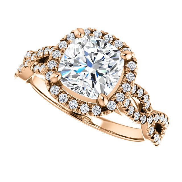 Cushion Moissanite Halo Engagement Ring with Twisted Band