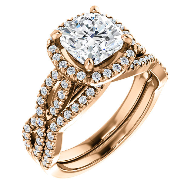 Cushion Moissanite Halo Engagement Ring with Twisted Band