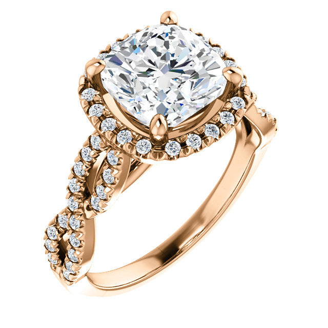 Cushion Moissanite Halo Engagement Ring with Twisted Band
