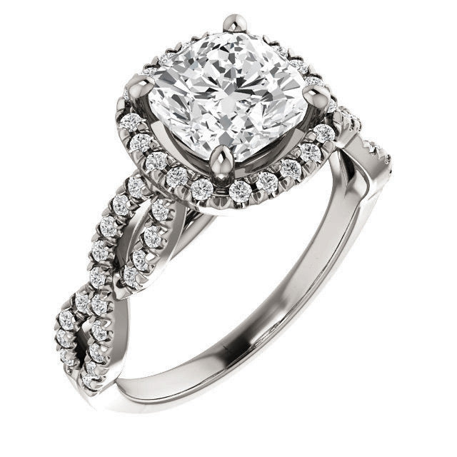 Cushion Moissanite Halo Engagement Ring with Twisted Band