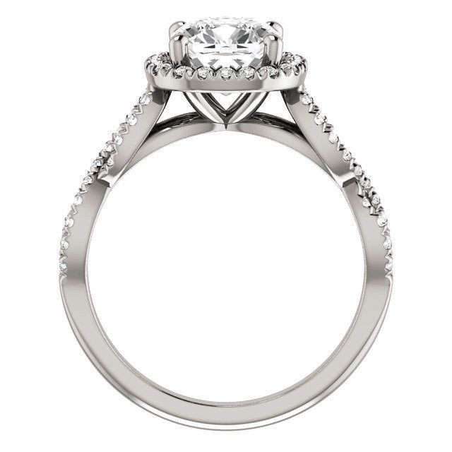Cushion Moissanite Halo Engagement Ring with Twisted Band
