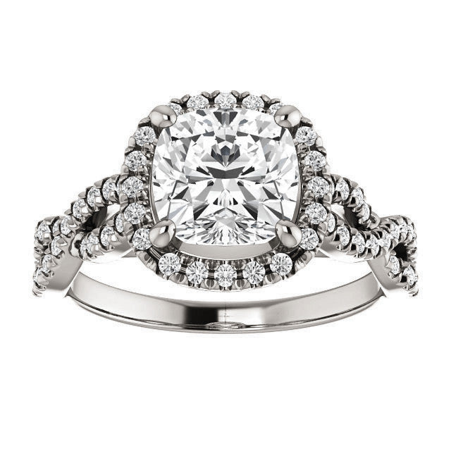 Cushion Moissanite Halo Engagement Ring with Twisted Band