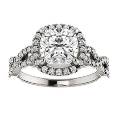 Cushion Moissanite Halo Engagement Ring with Twisted Band