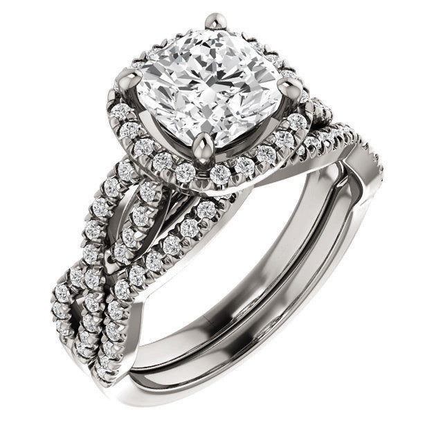 Cushion Moissanite Halo Engagement Ring with Twisted Band