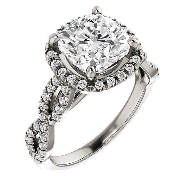 Cushion Moissanite Halo Engagement Ring with Twisted Band
