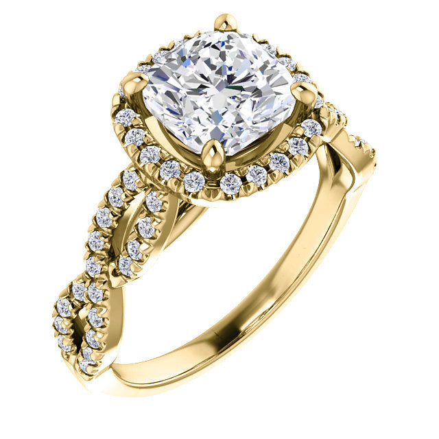Cushion Moissanite Halo Engagement Ring with Twisted Band