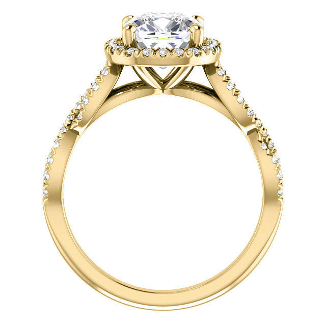 Cushion Moissanite Halo Engagement Ring with Twisted Band