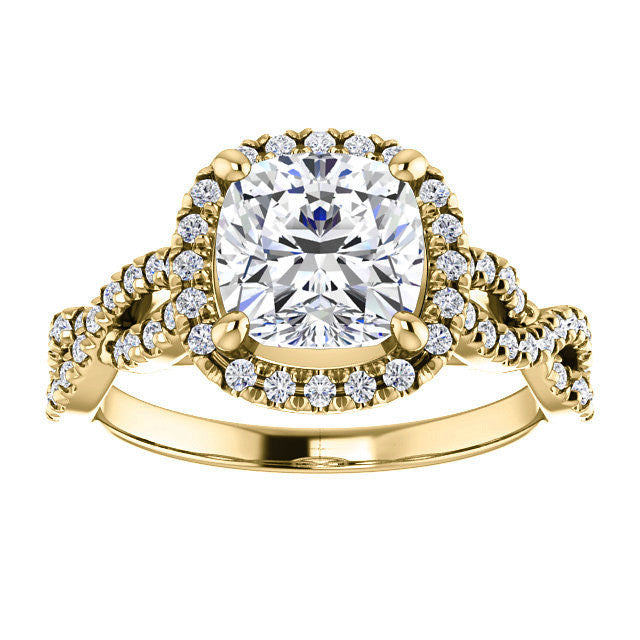 Cushion Moissanite Halo Engagement Ring with Twisted Band