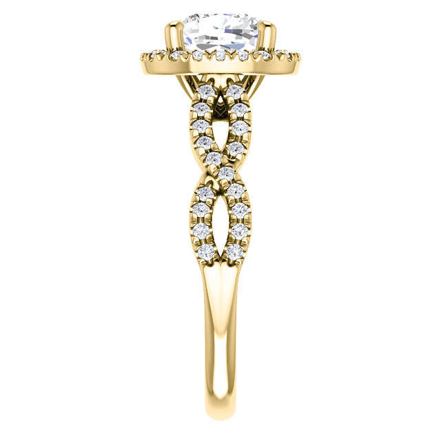Cushion Moissanite Halo Engagement Ring with Twisted Band