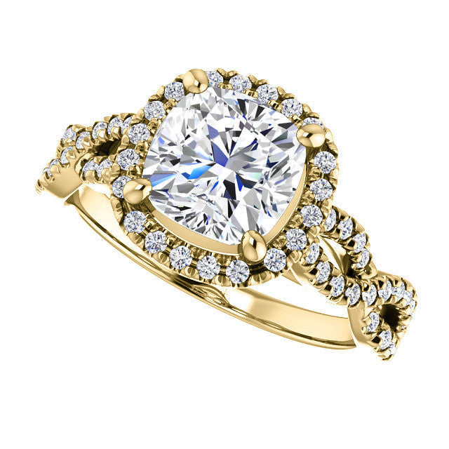 Cushion Moissanite Halo Engagement Ring with Twisted Band