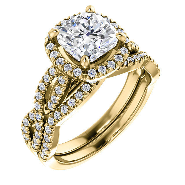 Cushion Moissanite Halo Engagement Ring with Twisted Band