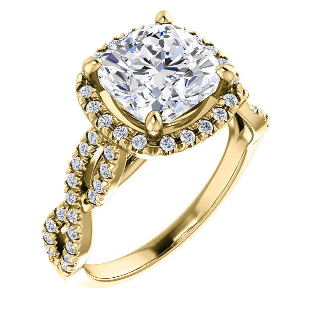 Cushion Moissanite Halo Engagement Ring with Twisted Band