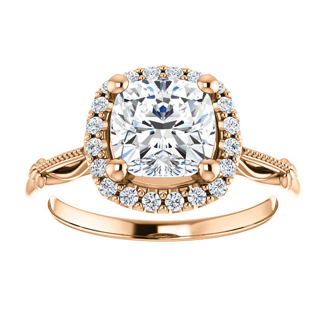 Cushion Split Shank Halo Moissanite Engagement Ring